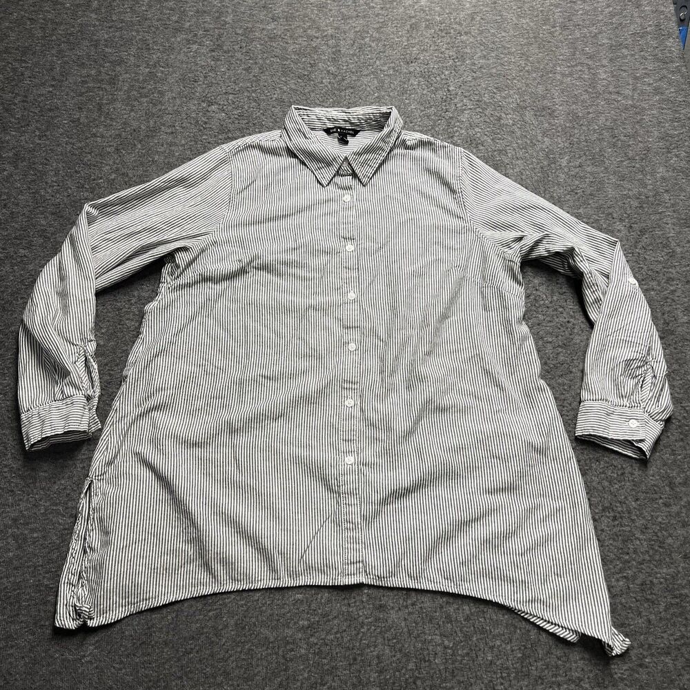 Zac & Rachel Shirt Womens Size XL Striped Roll Tab Sleeve Long Sleeve Button Up